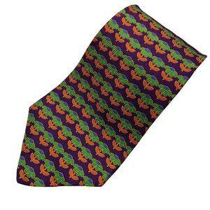 Tommy Hilfiger Tie Men's Purple Green Orange Flowers 100% Silk 57" x 4" USA Y2K